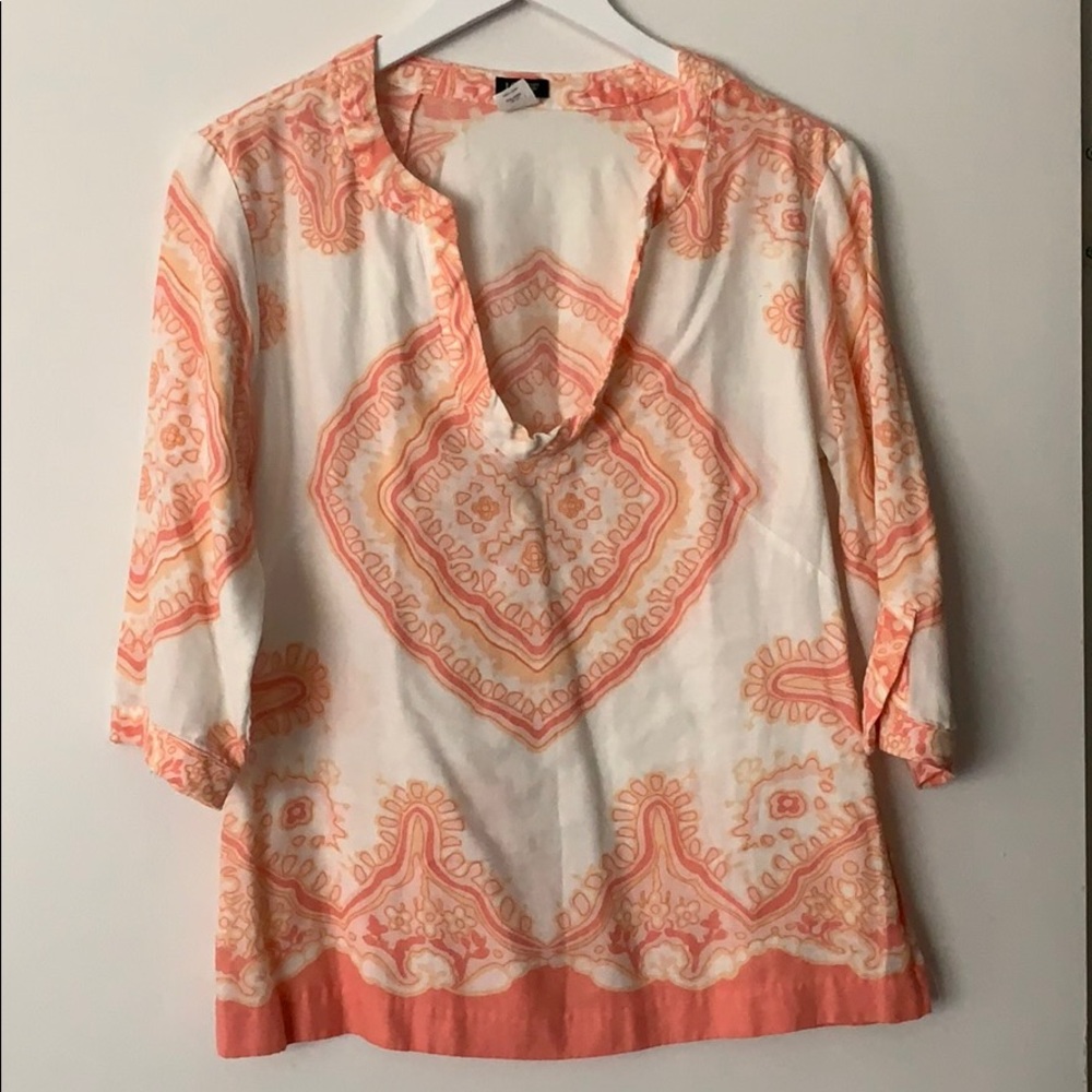 JCrew 3/4 Sleeve Top- coral, pink, orange